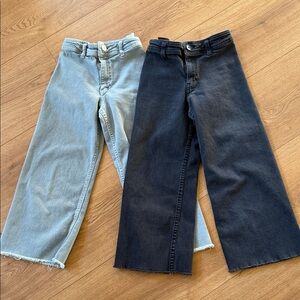 Zara Girls High Waisted Flare Jeans in Black and taupe green